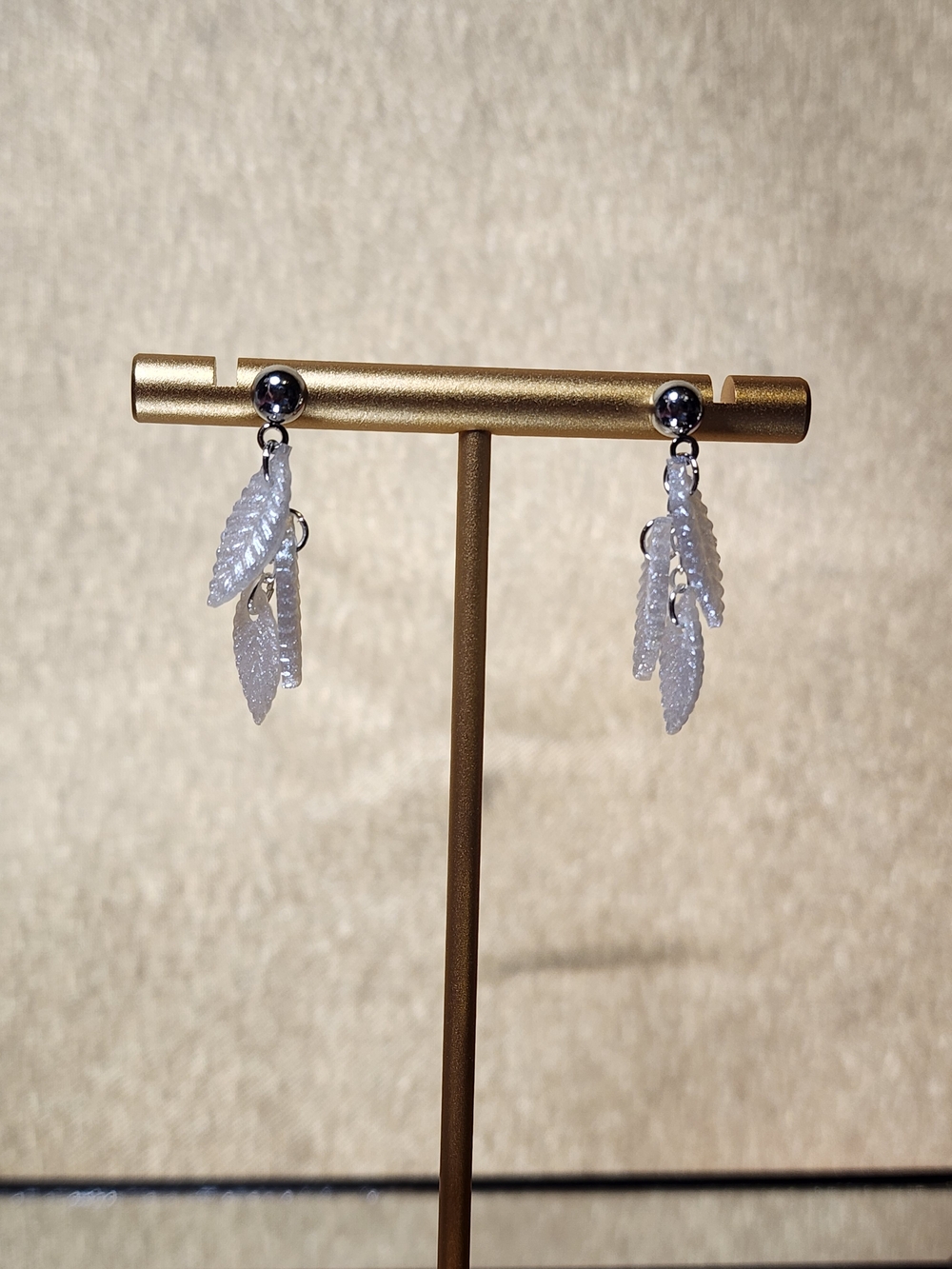 White Leaf Lightweight Drop Earrings - Handmade Hypoallergenic